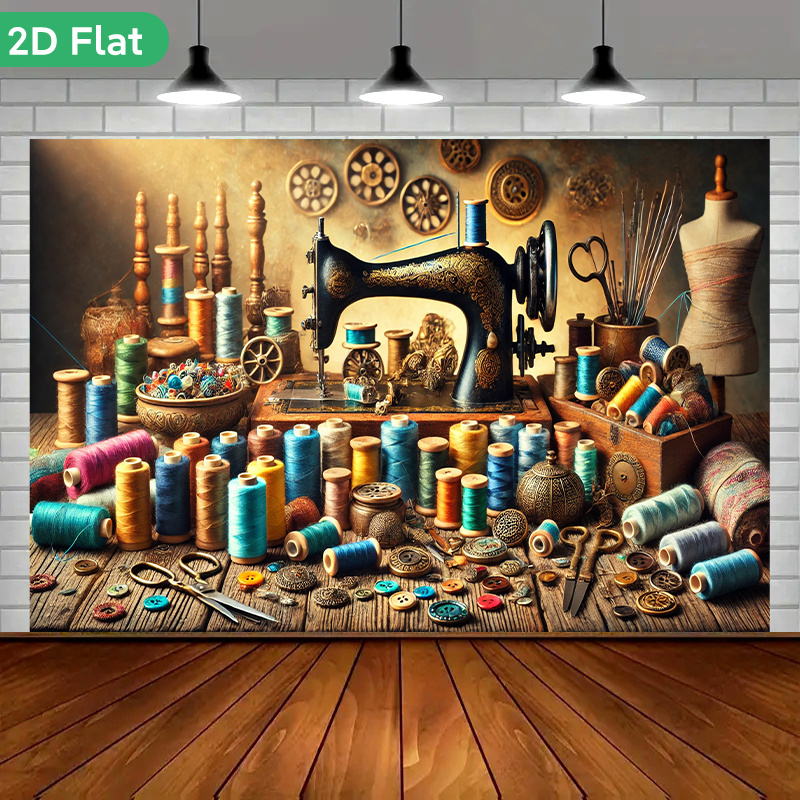 Textiles Sewing Machine - Vintage Retro Sewing Atelier Wall Tapestry